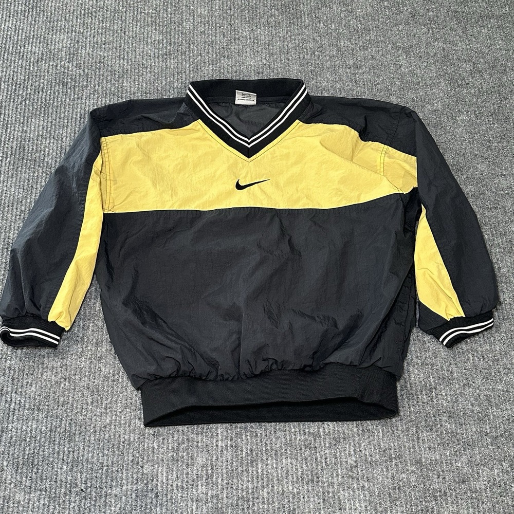 NIKE Pullover VINTAGE YOUTH M 10-12 Black/Yellow Nylon 2 Pockets Pocket RARE 90s